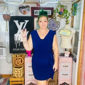 Ralph Lauren Ruffle front Royal Blue Elegant Mini Dress Size 4 Small